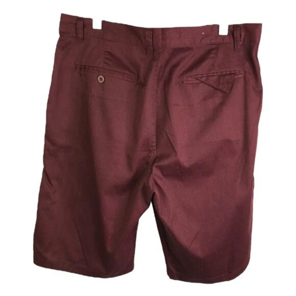 Pacific Blue Shorts Mens 36 Burgundy Maroon Flat Front Cotton Blend Twill Casual